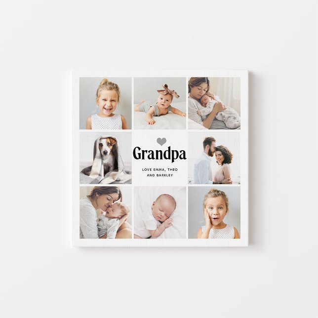 Simple and Modern | Photo Collage for Grandpa Faux Canvas Print (Creator Uploaded)