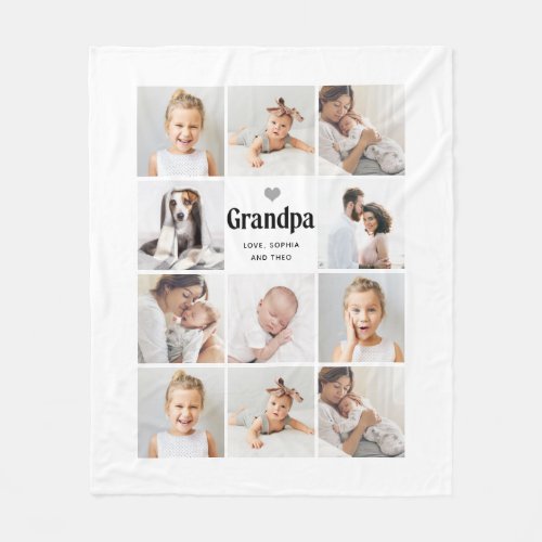 Simple and Modern  Photo Collage for Grandpa Fleece Blanket