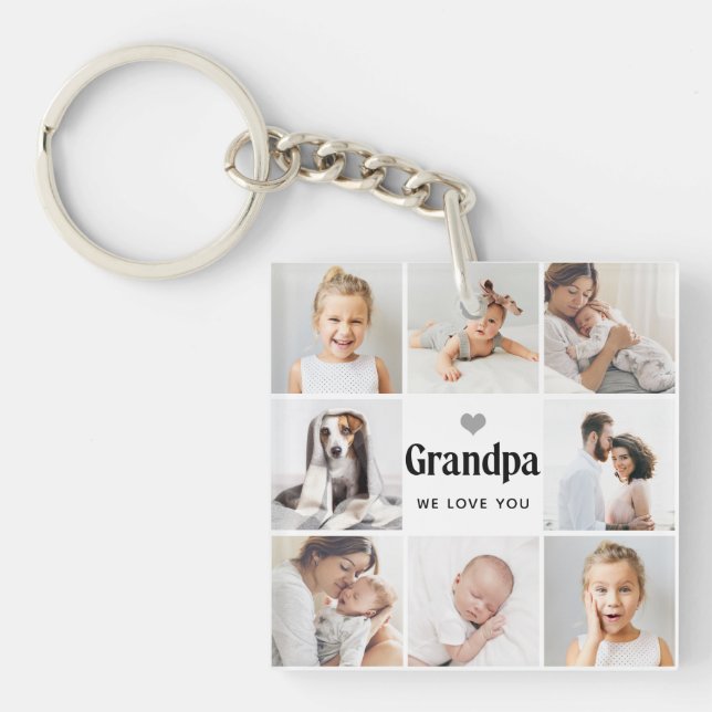 Simple and Modern | Photo Collage for Grandpa Keychain (Front)