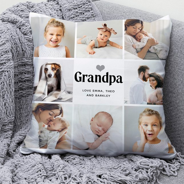 Simple and Modern | Photo Collage for Grandpa Throw Pillow (Creator Uploaded)
