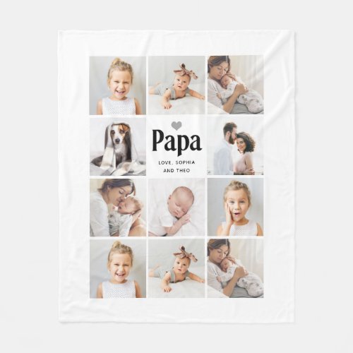 Simple and Modern  Photo Collage for Papa Fleece Blanket
