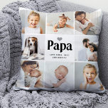 Simple and Modern | Photo Collage for Papa Throw Pillow<br><div class="desc">This simple black and white pillow features a photo grid with eight of your personal family photos, and bold modern typography that says "papa". There is also a cute, neutral gray heart. A simple and minimalist keepsake for your grandpa or grandfather on Father's Day or any time you want to...</div>