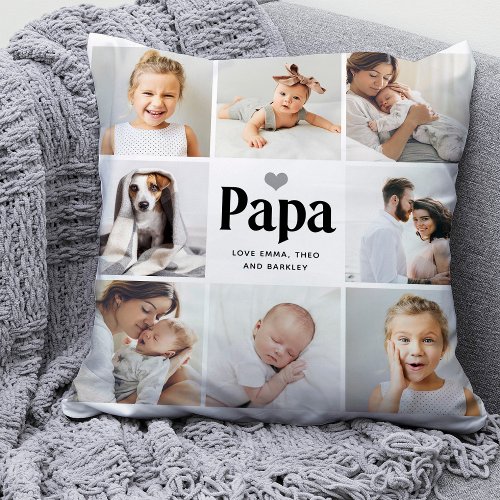 Simple and Modern  Photo Collage for Papa Throw Pillow