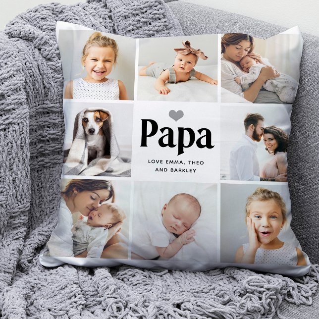 Simple and Modern | Photo Collage for Papa Throw Pillow (Creator Uploaded)