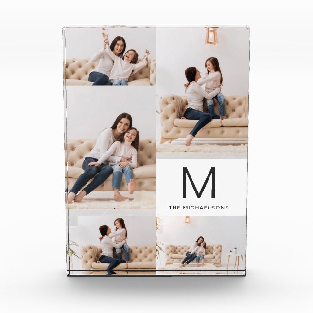 Simple and Modern Photo Collage with Monogram Acrylic Award (Front)
