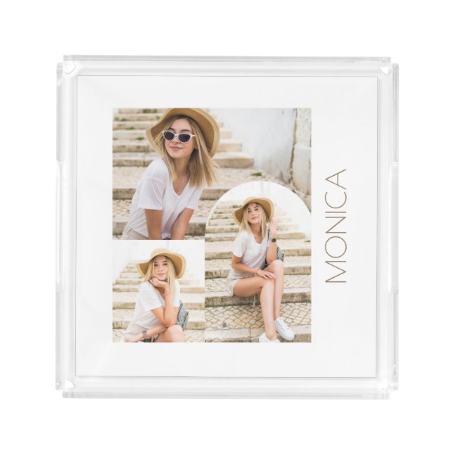 Simple and Modern Photo Collage with Name Acrylic Tray (Front)