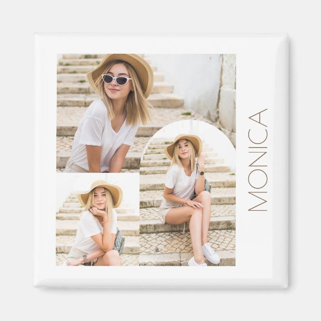 Simple and Modern Photo Collage with Name Magnet (Front)