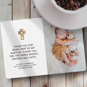 Simple and Modern Photo Cross Baptism Thank You Card