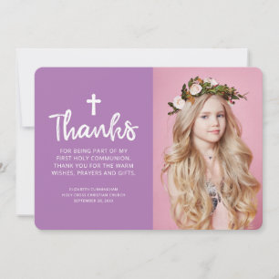 Simple and Modern Photo Cross Communion Thank You Card