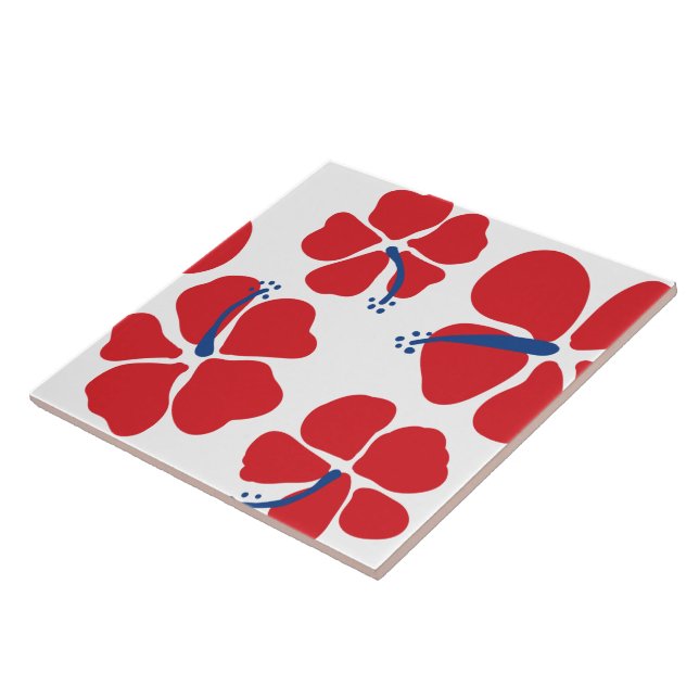 Simple and modern red and blue Hibiscus Ceramic Tile (Side)