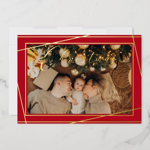 Simple and Modern Red Merry Christmas Foil Holiday Card