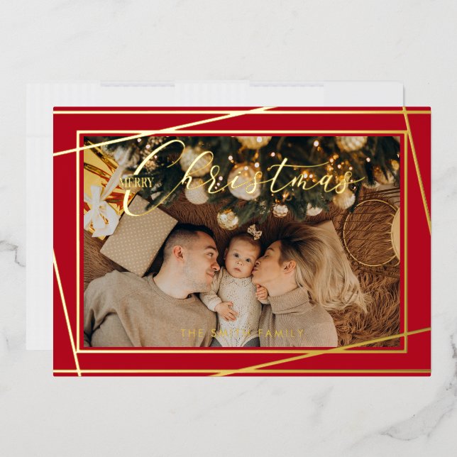 Simple and Modern Red Merry Christmas Foil Holiday Card (Envelope)