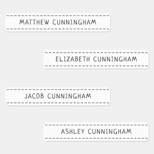 Simple and Modern Rough Stitch Add Four Names Kids' Labels (Group)