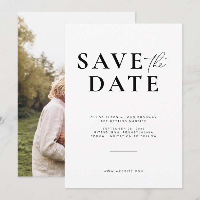 Simple and Modern Save the Date with Photo Invitation (Front/Back)