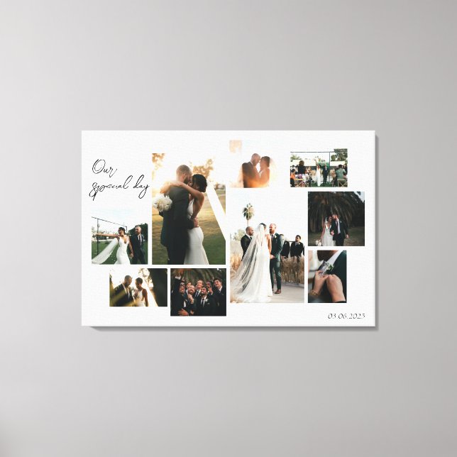 Simple and modern wedding photo collage canvas print (Front)