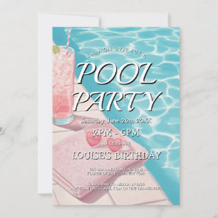 Simple and pink Pool Party Invitation