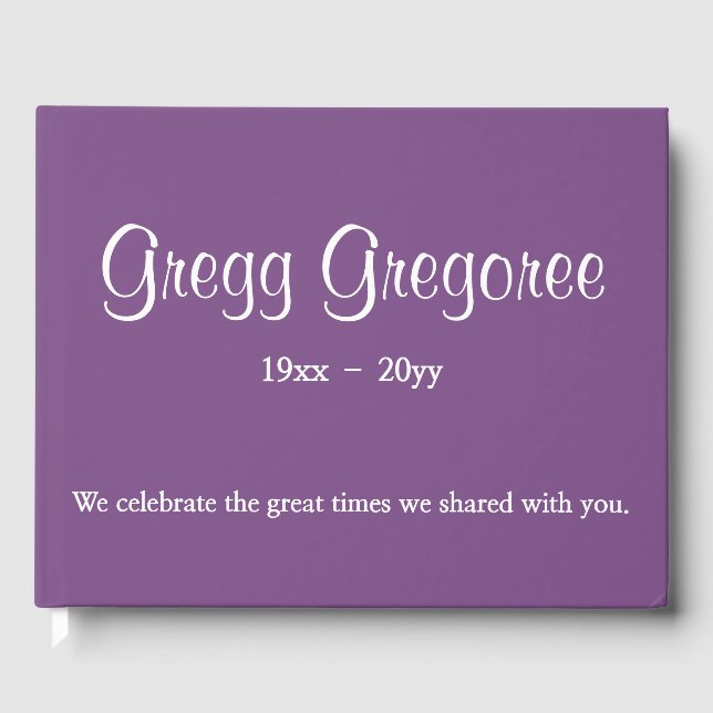 Simple and Plain Purple Funeral Guestbook (Front)