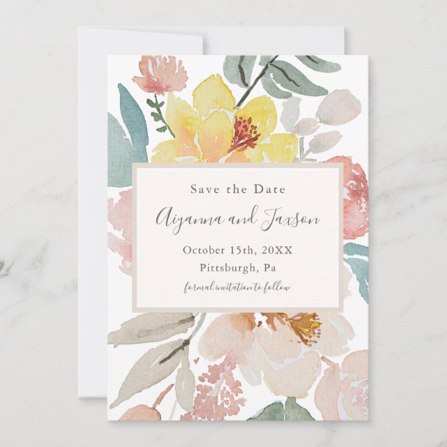 Simple and Pretty Floral Wedding Save The Date (Front)