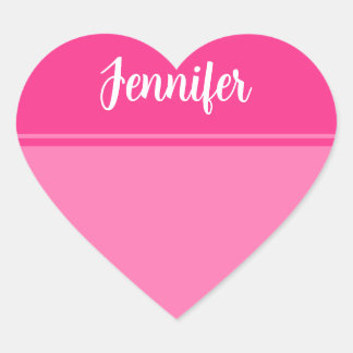 Simple and Pretty Hot Pink Striped Custom Name Heart Sticker