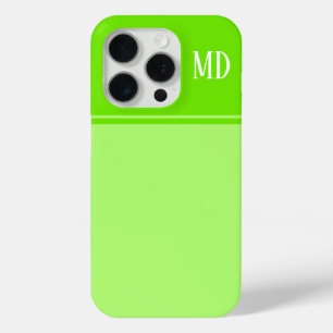 Simple and Pretty Lime Green Striped Monogram iPhone 15 Pro Case