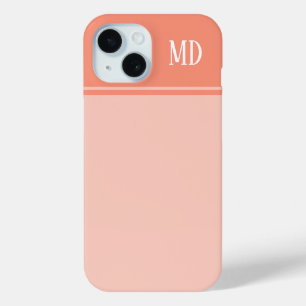 Simple and Pretty Salmon Pink Striped Monogram iPhone 15 Case