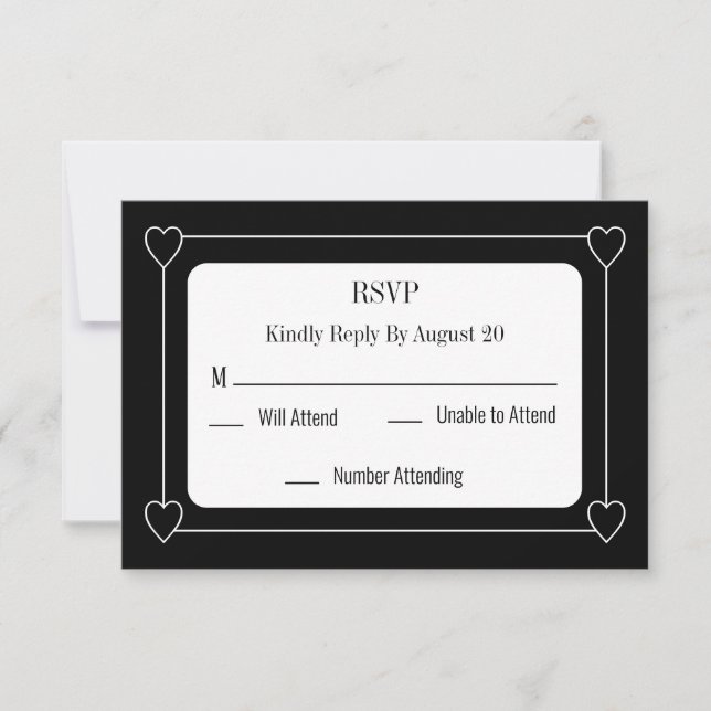 Simple and Romantic Hearts Black Wedding RSVP Note Card (Front)