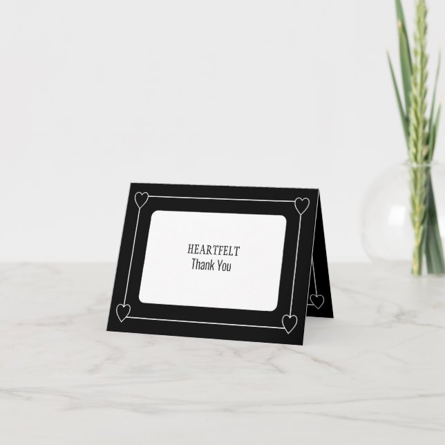 Simple and Romantic Hearts Wedding Black Thank You Card (Front)
