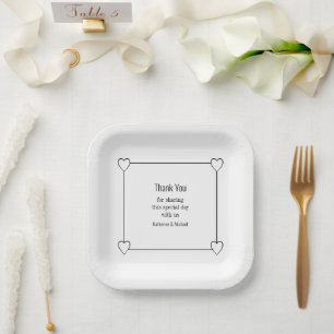 Simple and Romantic Hearts White Wedding Paper Plates