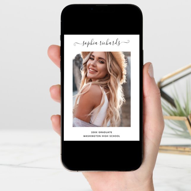 Simple and Stylish Black and White Photo Graduate Announcement (Front Digital)