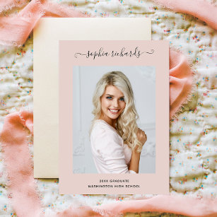 Simple and Stylish   Blush Pink Photo Graduate Announcement