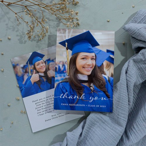 Simple and Stylish  Modern Two Photo Graduation Thank You Card