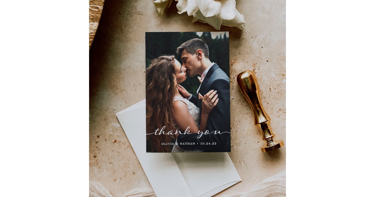 Simple and Stylish | Modern Two Photo Wedding Thank You Card | Zazzle