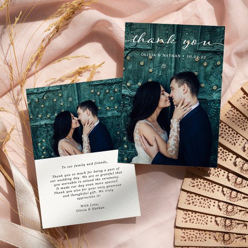 Simple and Stylish  Modern Two Photo Wedding Thank You Card