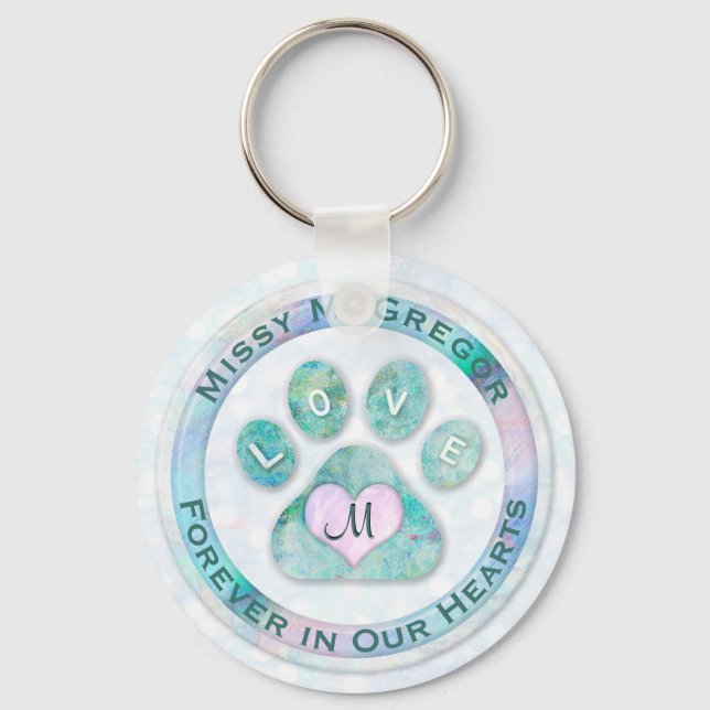 Simple and Sweet Pet Memorial Monogram Heart Paw Keychain (Front)