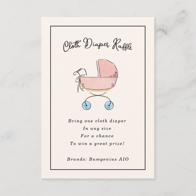 Simple and Sweet Pink and Blue Pram Diaper Raffle Enclosure Card (Front)