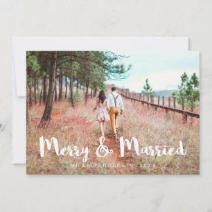 Simple and Whimsical Merry and Married Christmas Holiday Card