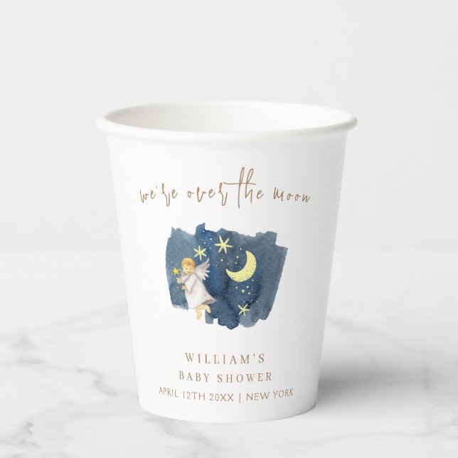 Simple Angel Moon Star Baby Shower  Paper Cups (Front)