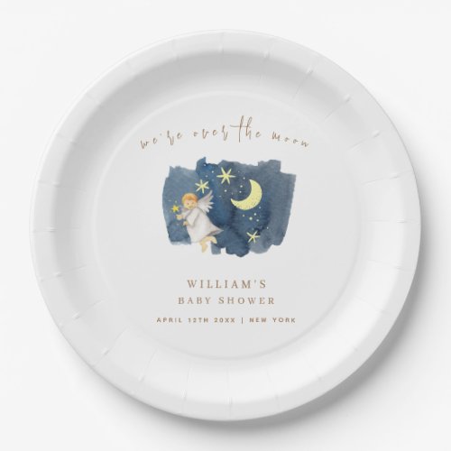Simple Angel Moon Star Baby Shower  Paper Plates