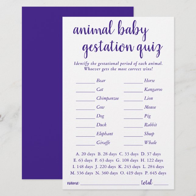 Simple Animal Baby | Royal Purple Gestational Game (Front/Back)