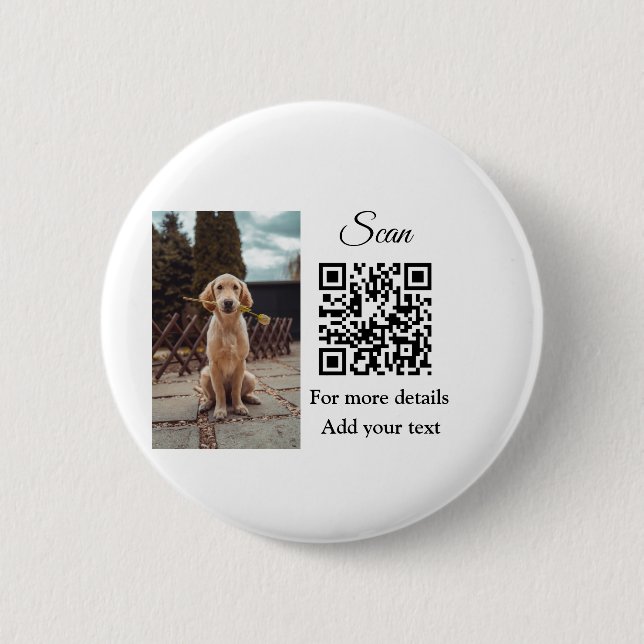 Simple animal name details QR code add text photo  Button (Front)