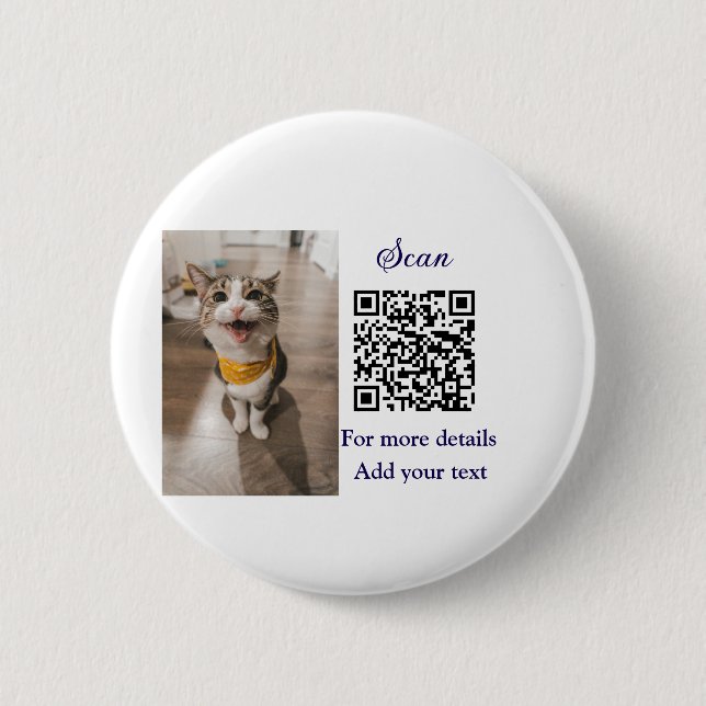 Simple animal name details QR code add text photo  Button (Front)