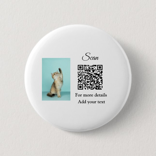 Simple animal name details QR code add text photo  Button (Front)