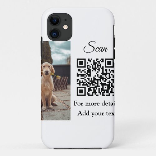 Simple animal name details QR code add text photo  iPhone 11 Case