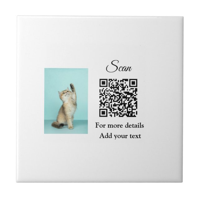 Simple animal name details QR code add text photo  Ceramic Tile (Front)