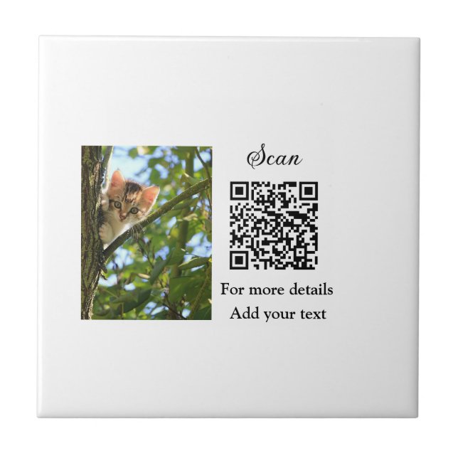 Simple animal name details QR code add text photo  Ceramic Tile (Front)