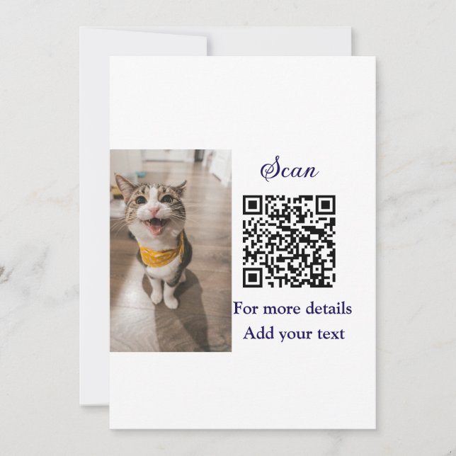Simple animal name details QR code add text photo  Invitation (Front)