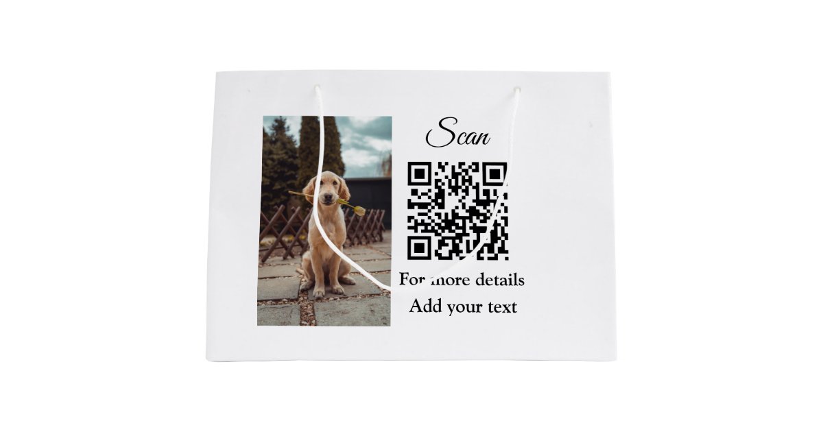 Simple animal name details QR code add text photo Large Gift Bag | Zazzle