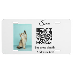 Simple animal name details QR code add text photo  License Plate