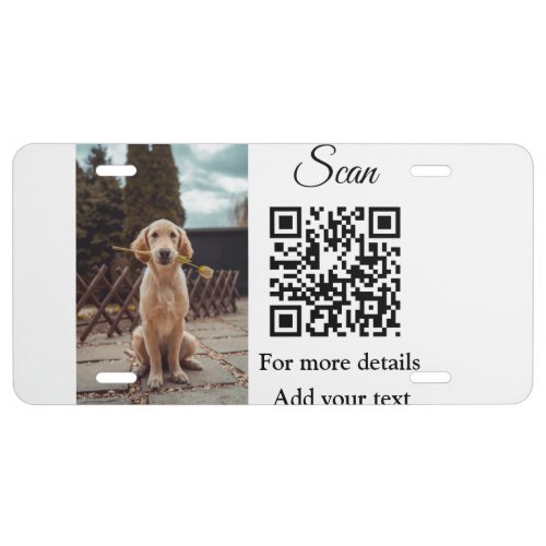 Simple animal name details QR code add text photo  License Plate