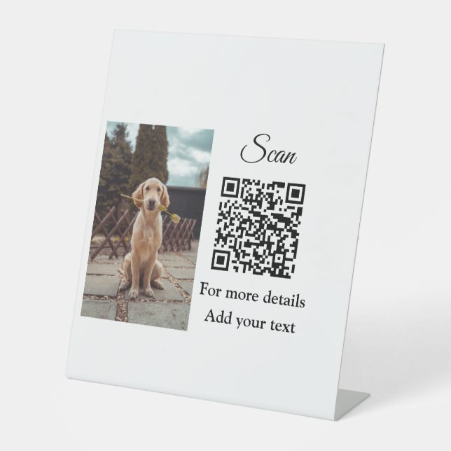 Simple animal name details QR code add text photo  Pedestal Sign (Front)
